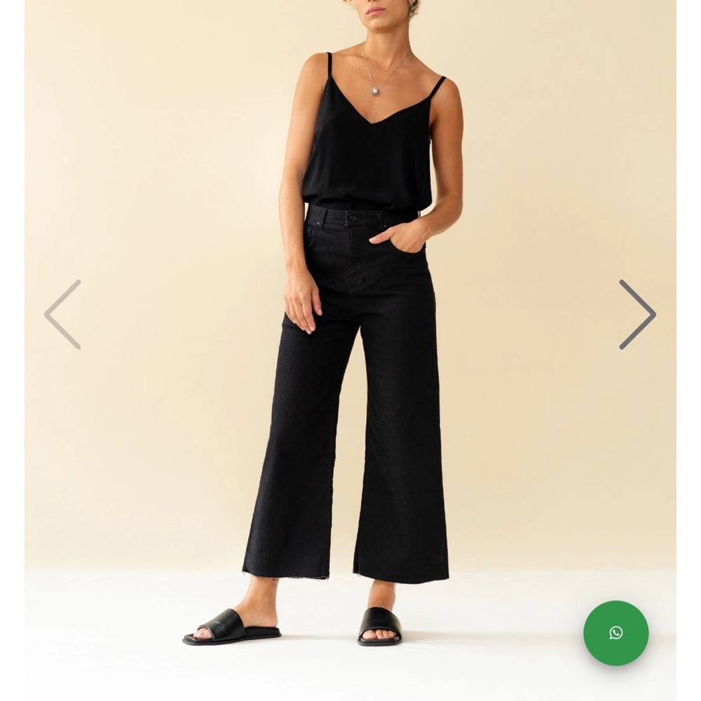 Calça Jeans Wide | Elza Cropped Preto